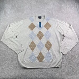 NEW Dockers Sweater Mens XL Tan Brown Argyle Diamond Crewneck Preppy Academia
